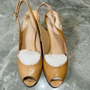 Vintage Stuart Weitzman Slingback Kitten Heels Tan Tope Size 7N Patent Leather